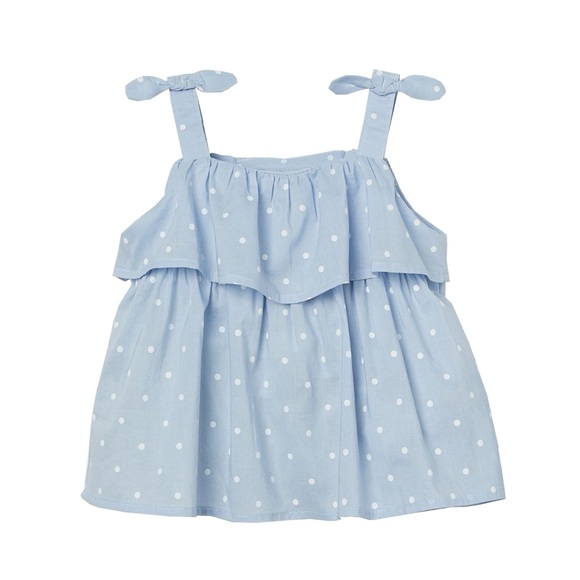 H&M Baby Blue Polka Dot 3 Pc Cotton Top Puff Pants Summer Set Toddler Girls 3T - Picture 2 of 6